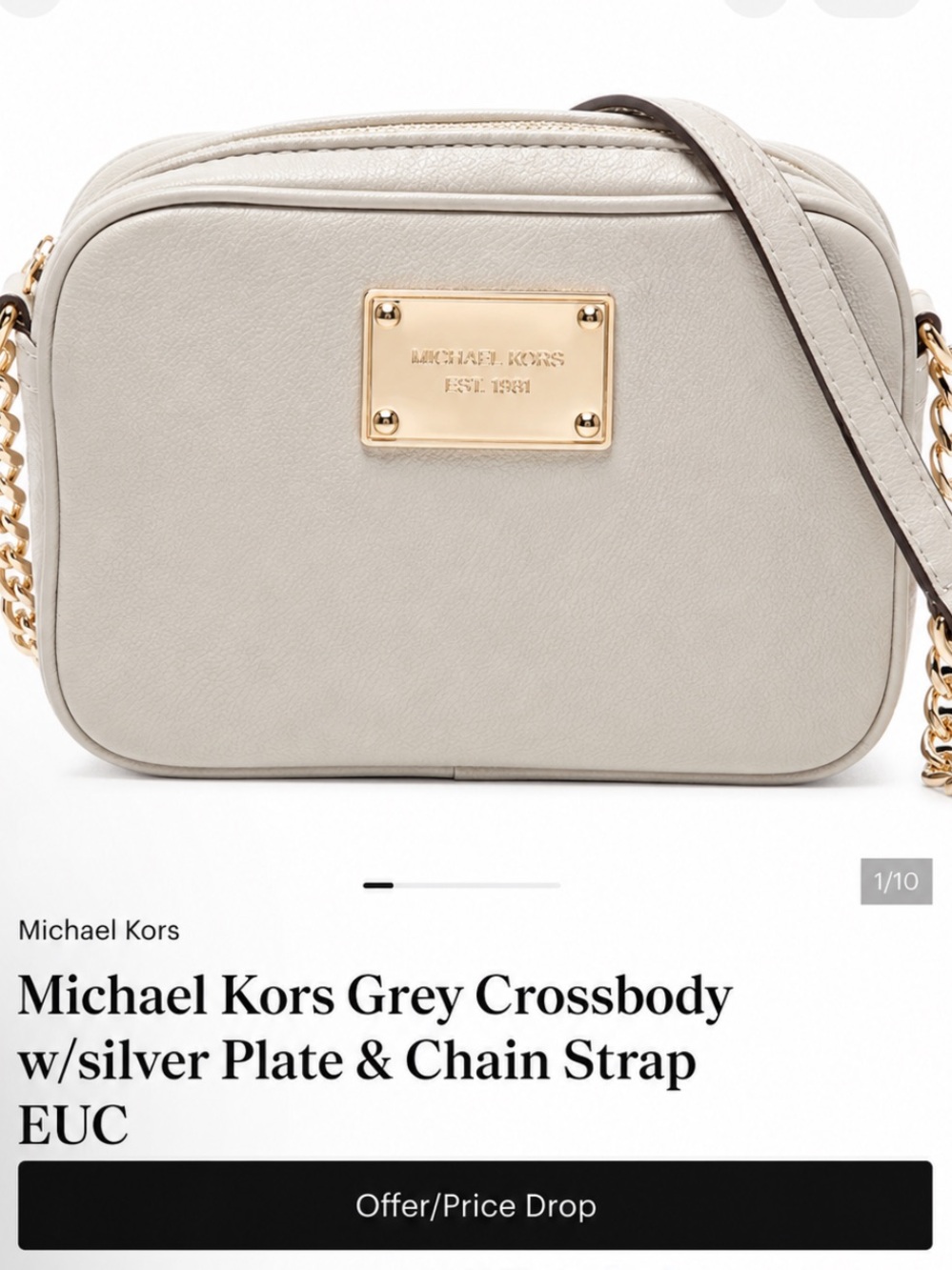 Michael Kors Grey Crossbody w/silver Plate & Chain Strap EUC